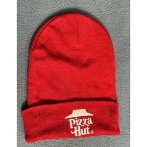 Pizza Hut Red Beanie Hat Stretch Cap w/ White Embroidered Logo Employee Uniform